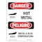 Signmission OSHA Danger Sign, Hot Metal Bilingual, 18in X 12in Decal, 12" W, 18" H, Bilingual Spanish OS-DS-D-1218-VS-1361 - alternate 1